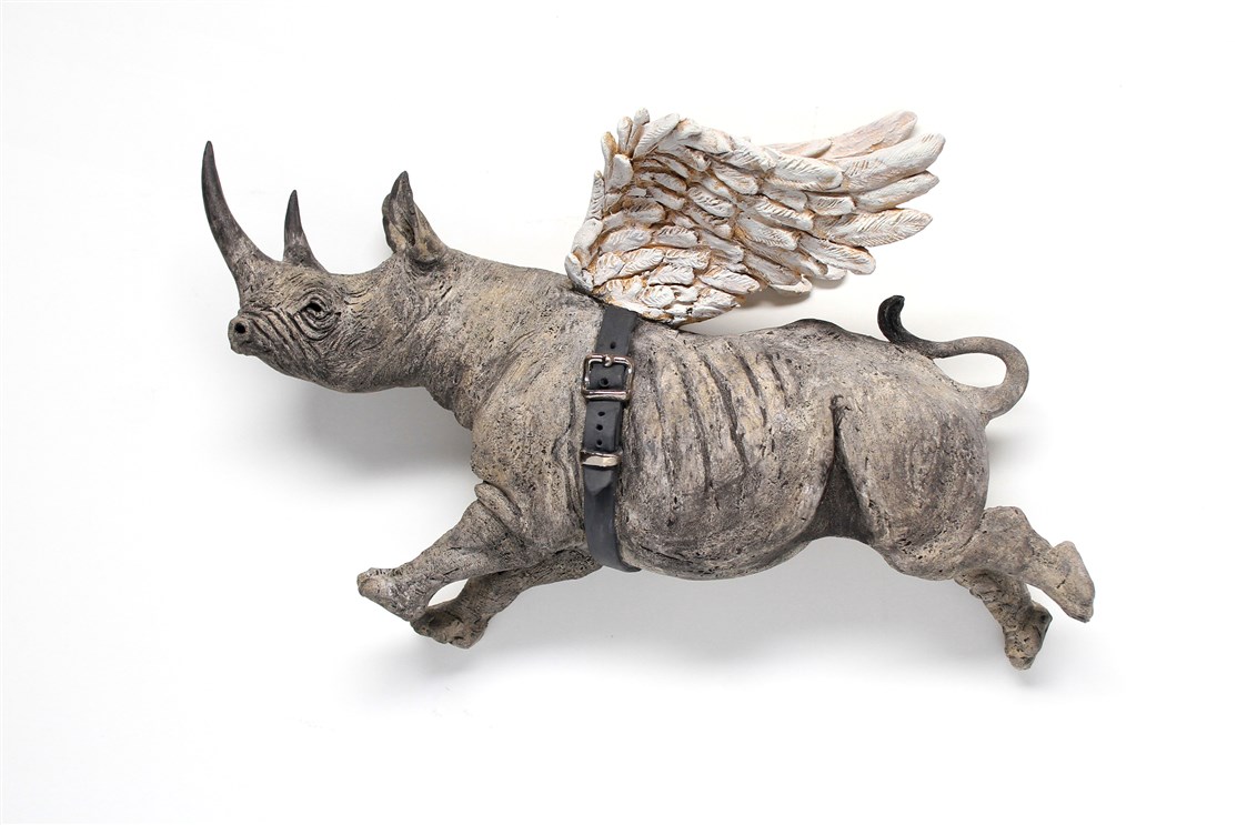 'Angel Rhino'
Wall sculpture. Unique stoneware. Alan Waring 2021